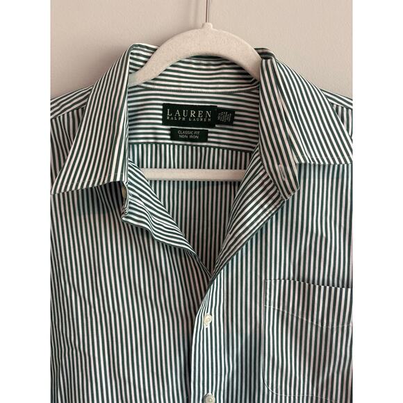 Lauren Ralph Lauren Classic Fit Striped Long Sleeve Button Down Green 16 1/2 - Picture 2 of 5